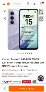 Xiaomi Redmi 15 4G 8GB 256GB 6.9" FHD+ 144Hz 7000mAh Dual SIM NFC Púrpura Arenoso