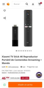 Xiaomi TV Stick 4K Reproductor Portátil de Contenidos Streaming + Mando
